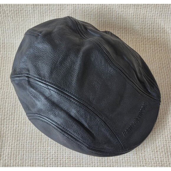 Harley Davidson Bar & Shield Vector Logo 2005 Leather Cabbie/Newsboy Cap Black M - Picture 2 of 11